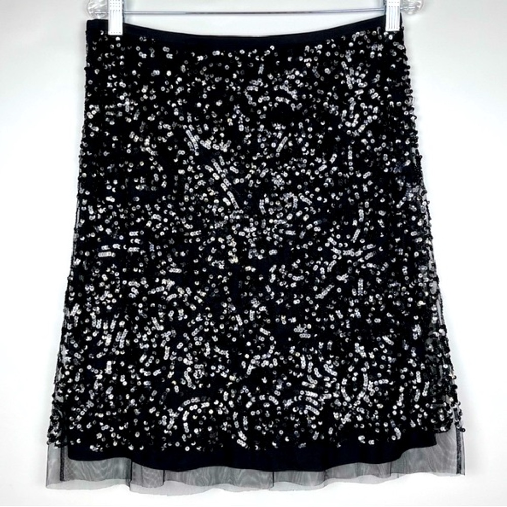 Silk Tull Sequin Mini Skirt Size Small Black Y2K Whimsigoth
